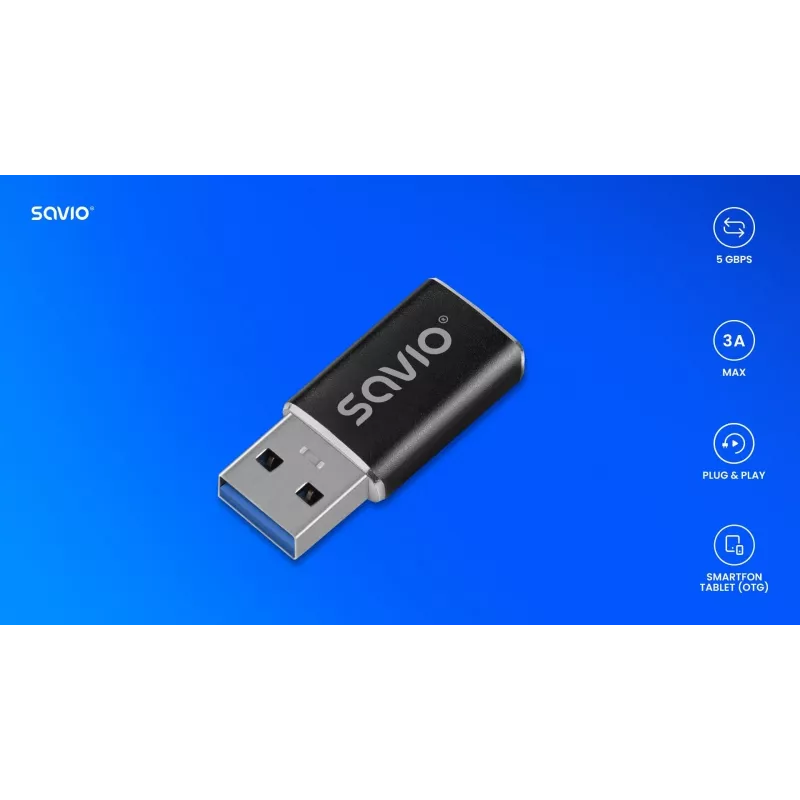 Savio AK-81 Προσαρμογέας καλωδίου βίντεο USB Type-C USB Type-A Μαύρο