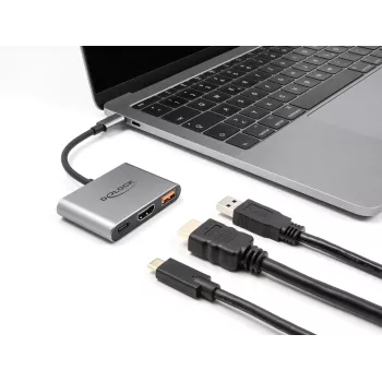 DeLOCK 61071 Προσαρμογέας καλωδίου βίντεο 0,1 m USB Type-C USB Type-C USB Type-A HDMI γκρι