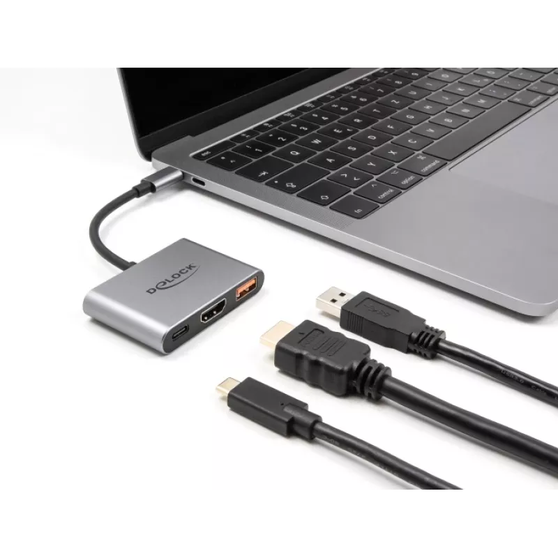 DeLOCK 61071 Προσαρμογέας καλωδίου βίντεο 0,1 m USB Type-C USB Type-C USB Type-A HDMI γκρι