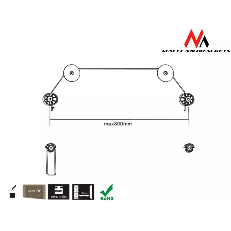 Maclean MC-557B εξαιρετικά λεπτή επιτοίχια βάση τηλεόρασης, 37–70 ίντσες, έως 50 kg, VESA έως 800x400
