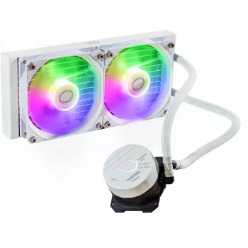 Σετ υδρόψυξης Cooler Master MasterLiquid 240L Core ARGB λευκό — ψυγείο 240 mm, ανεμιστήρας 120 mm, υποστηρίζει LGA1700/AM5/AM4 και παλαιότερες υποδοχές