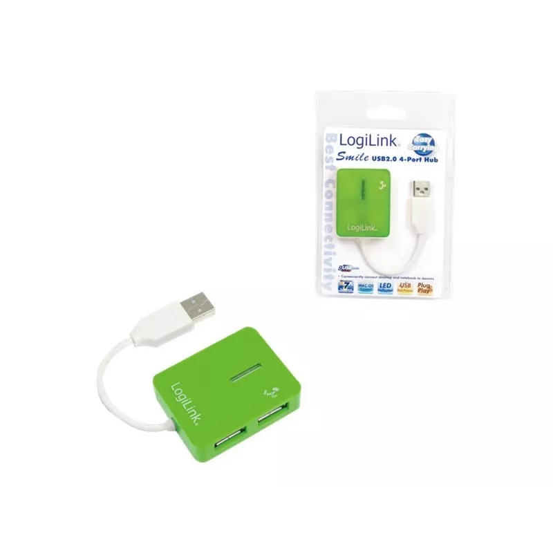USB Hub LOGILINK UA0138 — 4‑Port USB 2.0 Hub, πράσινο, έως 480 Mbit/s