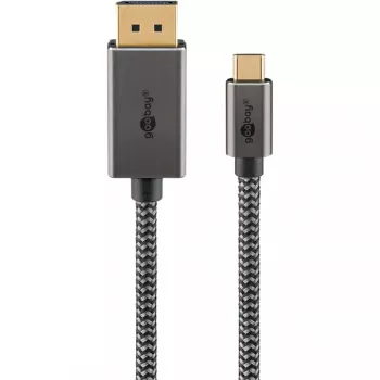 Καλώδιο προσαρμογέα USB, βύσμα USB-C > βύσμα DisplayPort, 4K 60 Hz (μαύρο/ασημί, 2 μέτρα, πλεκτό καλώδιο)
