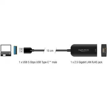 DeLOCK 66045 Προσαρμογέας USB 5 Gbps Type-A σε 2,5 Gigabit LAN RJ45 Μαύρο
