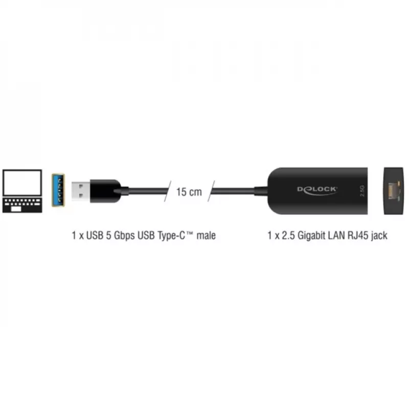 DeLOCK 66045 Προσαρμογέας USB 5 Gbps Type-A σε 2,5 Gigabit LAN RJ45 Μαύρο