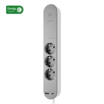 Πολύπριζο Hombli HBPO-0108 — 3× υποδοχές AC Type E, 230V 16A, εσωτερικού χώρου, λευκό/γκρι