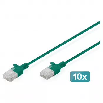 Καλώδιο Patch DIGITUS CAT6 U-UTP λεπτό, 3 m, πράσινο, συσκευασία 10 τεμ.