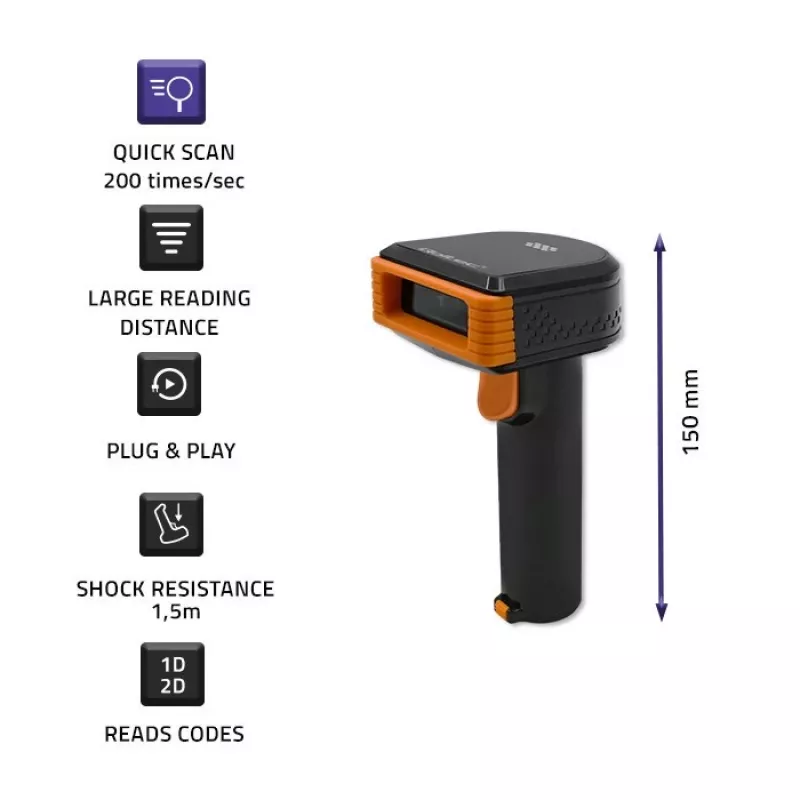 Ασύρματος αναγνώστης barcode QOLTEC 50878 1D/2D με σταθμό φόρτισης