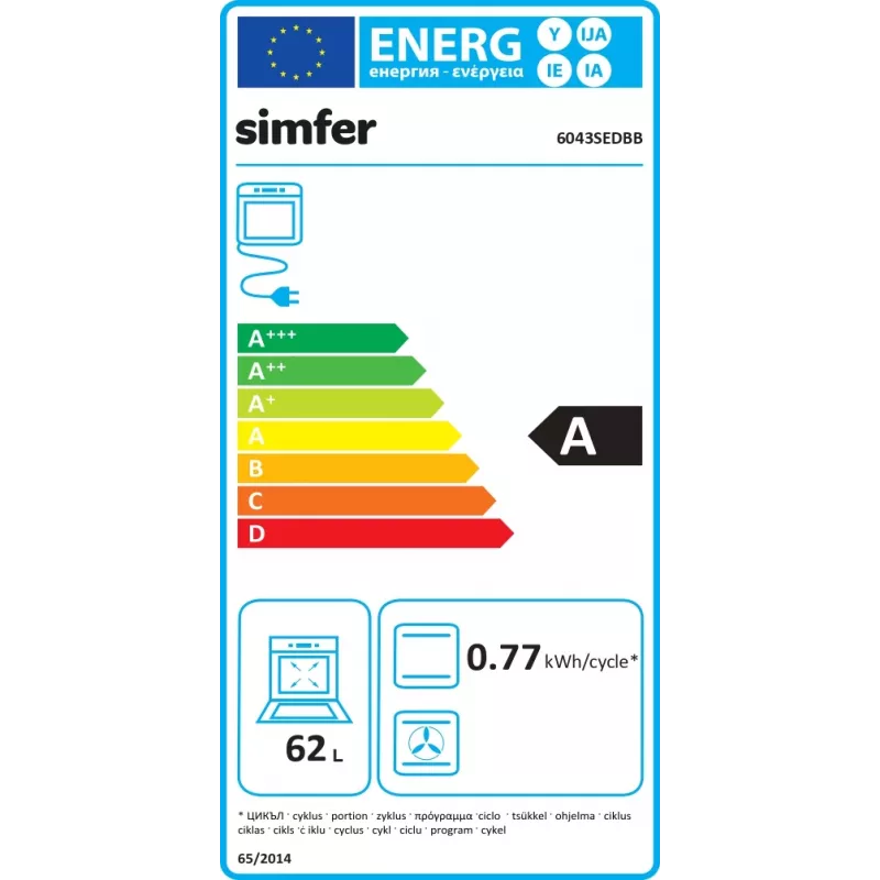 Simfer 6043SEDBB Ελεύθερος ηλεκτρικός φούρνος, 62 L, Λευκό