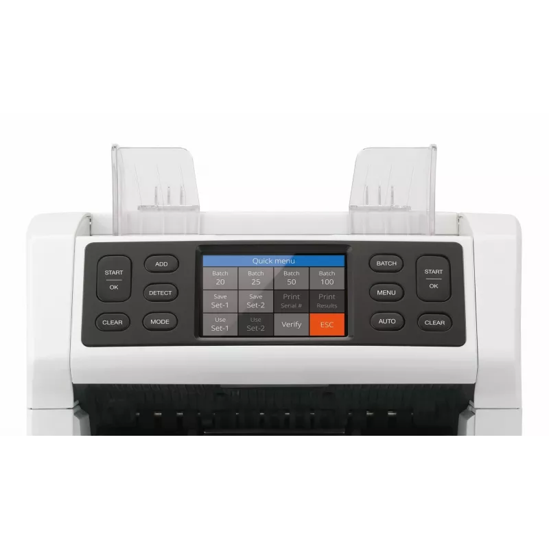 Safescan 2850 μετρητής χαρτονομισμάτων με ανίχνευση πλαστών (UV, μαγνητικό, μέγεθος), 1500 χαρτονομίσματα/λεπτό, οθόνη αφής, λευκό