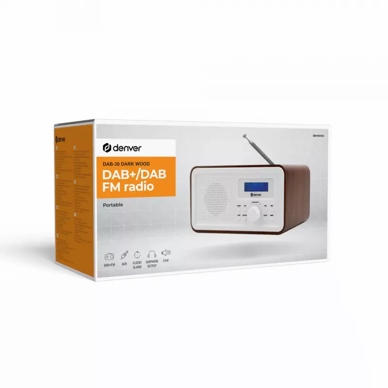 Ραδιόφωνο DENVER DAB-30DW επιτραπέζιο DAB/UKW με σκούρο φινίρισμα ξύλου