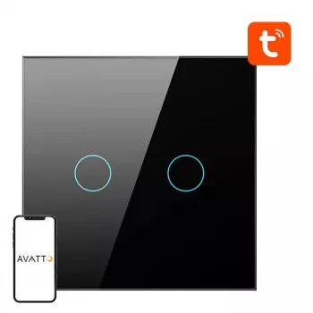 Έξυπνος διακόπτης φωτός Avatto ZTS02-EU-B2 ZigBee 2 δρόμων μαύρο, επιτοίχια τοποθέτηση, μοντέλο EU