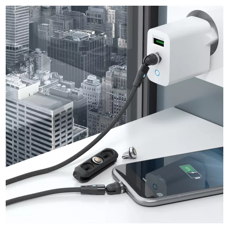 Καλώδιο USB RealPower MagneticCharge2 1m μαύρο γρήγορη φόρτιση μεταφορά δεδομένων