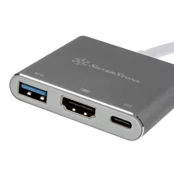 SilverStone SST-EP08C - Προσαρμογέας USB 3.1 Type-C σε HDMI/USB Type C/USB Type A - ασημί