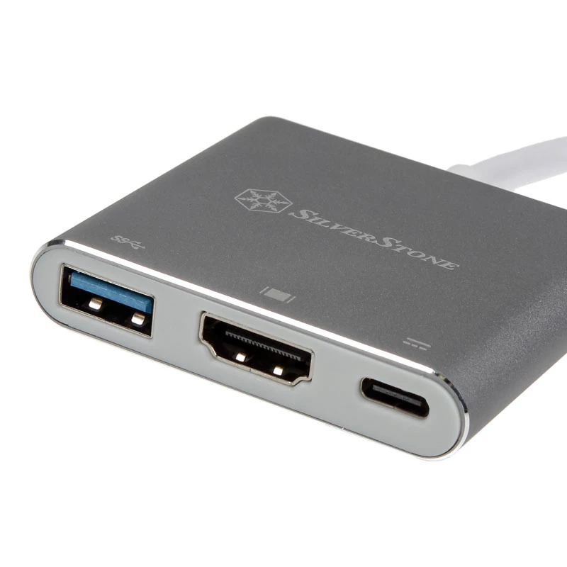 SilverStone SST-EP08C - Προσαρμογέας USB 3.1 Type-C σε HDMI/USB Type C/USB Type A - ασημί