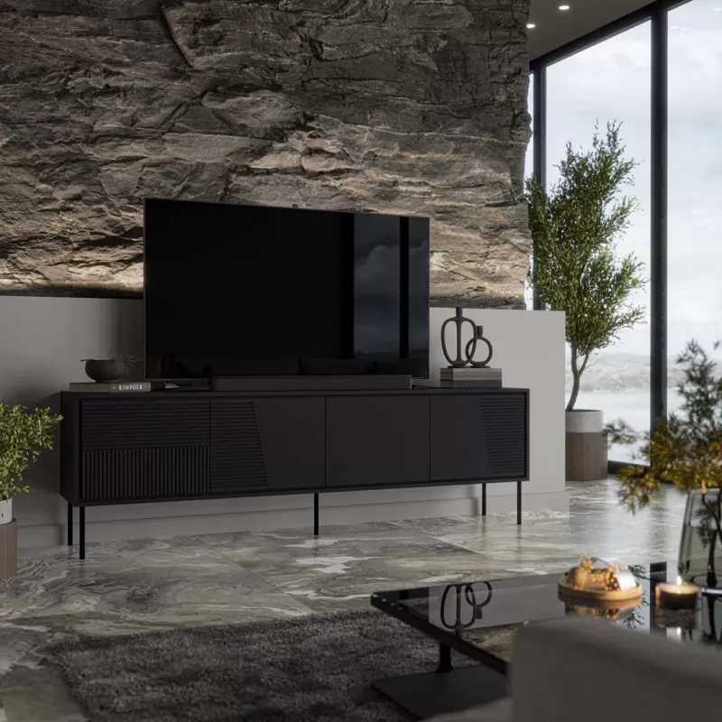 Ντουλάπι RTV ABI 4D 200x38x62 μαύρο ματ