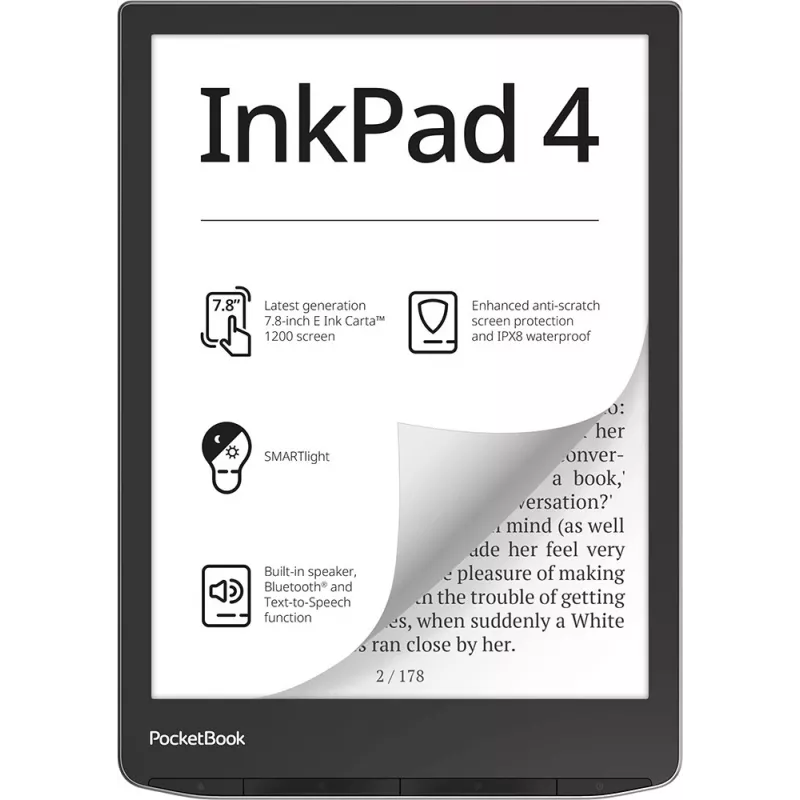 E-Book-Reader PocketBook InkPad 4 7,8 inch E Ink Carta, 32 GB, Wi‑Fi, μαύρο/ασημί