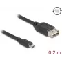 Καλώδιο USB 2.0 DELOCK 81516 — Micro‑USB B σε USB A, 0,2 m, μαύρο, επιχρυσωμένες επαφές