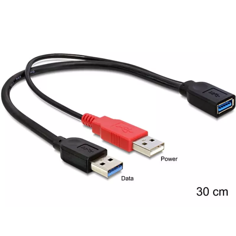Delock 83176 καλώδιο Υ USB 3.0, USB Type-A αρσενικό + USB Type-A αρσενικό (μόνο τροφοδοσία) σε USB 3.0 Type-A θηλυκό, 0,3 m