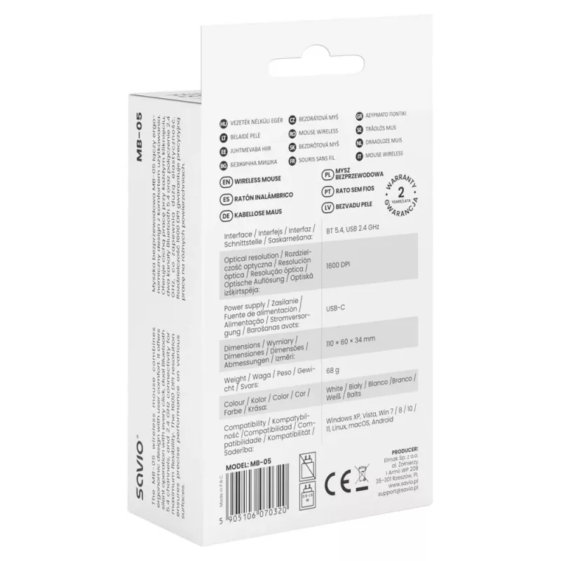 Savio MB-05 ποντίκι Universal αμφίχειρο Bluetooth 1600 DPI