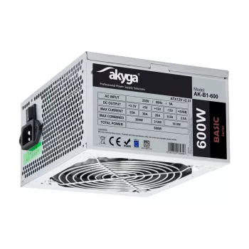 Akyga Basic AK-B1-600 ATX τροφοδοτικό 600 W, ανεμιστήρας 120 mm, παθητικό PFC, γκρι