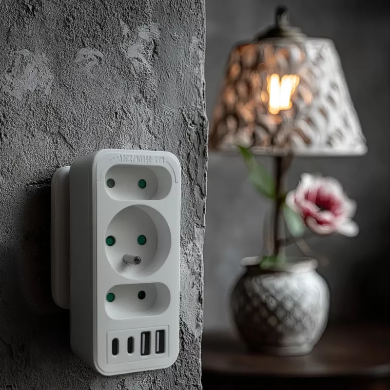 Πολύπριζο MACLEAN MCE248 F/W — 3 πρίζες AC (1×16A, 2×6A) + 4×USB (2×A, 2×C PD 20W), βύσμα EU, λευκό