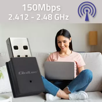 Συμπαγής ασύρματος Mini USB Wi-Fi Adapter QOLTEC 57007 – Single-Band 2,4 GHz, έως 150 Mbit/s, εσωτερική κεραία