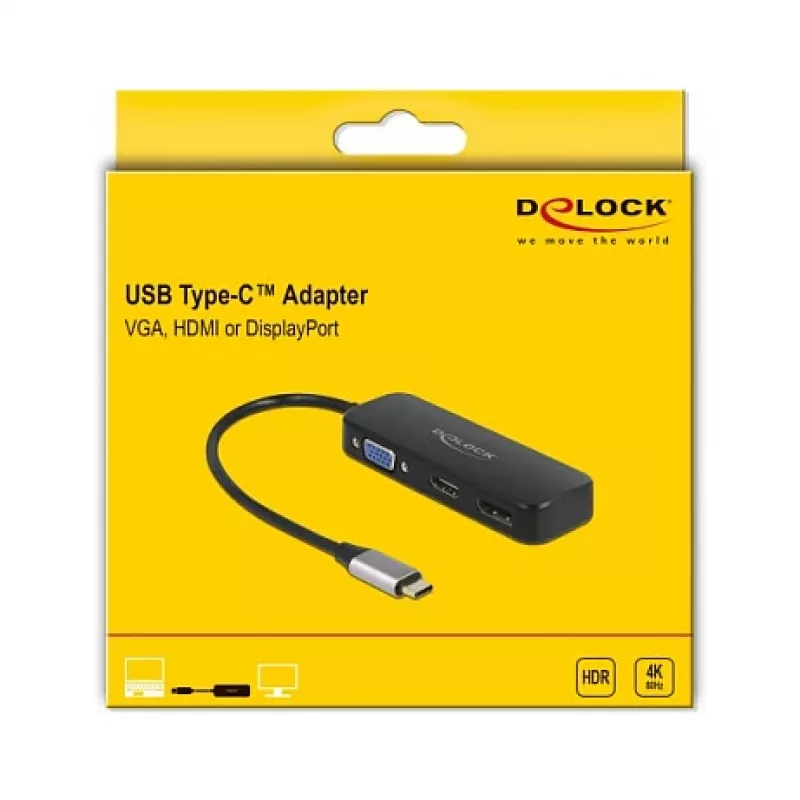 Προσαρμογέας DeLOCK USB Type-C σε VGA HDMI DisplayPort 4K 60 Hz