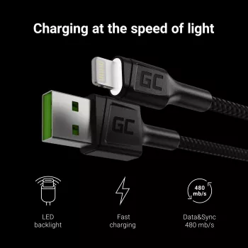 Καλώδιο Lightning Green Cell KABGC05 1,2 m Μαύρο