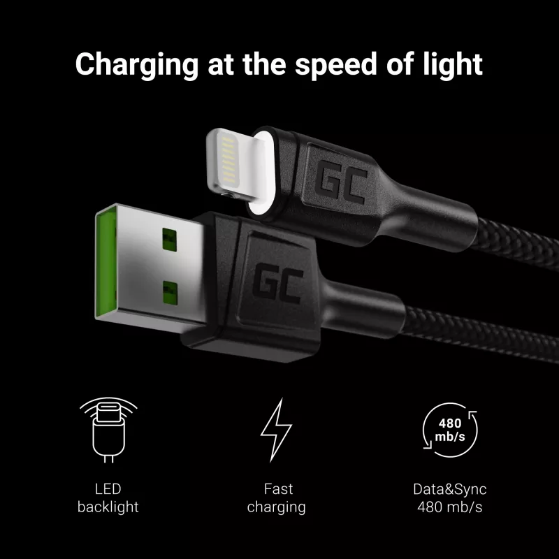 Καλώδιο Lightning Green Cell KABGC05 1,2 m Μαύρο