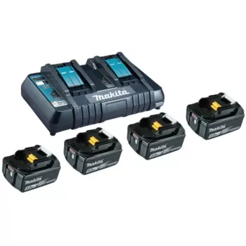 Makita - Φορτιστής + Μπαταρία 4 x - Li-Ion - 5 Ah - 90 Wh - Φόρτιση 2 x μπαταρίας - για Makita DEADML801, DEADML810, DHP482, DJN161, DJS101, DSS501, DTD171, DUC254, DVR450, M