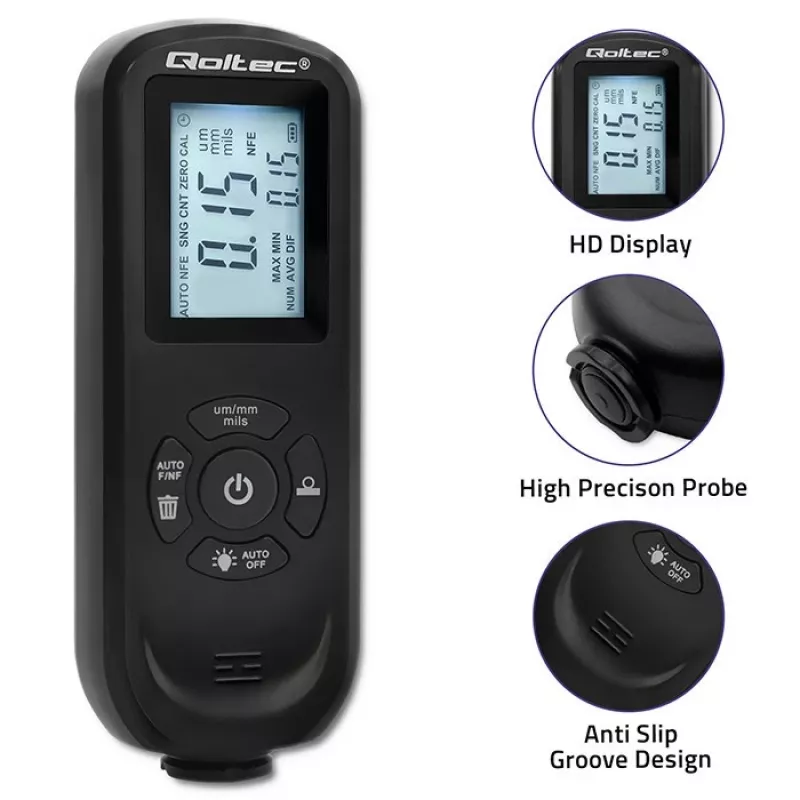 Μετρητής πάχους επιστρώσεων QOLTEC 50646 LCD 0–2000 µm