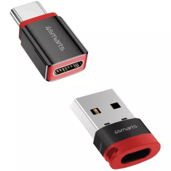 Αντάπτορας διασύνδεσης 4smarts 541615 – USB Type-A (Host) σε USB Type-C (Έξοδος), μαύρο, ίσιο βύσμα αρσενικό-σε-υποδοχή θηλυκή, συσκευασία 2 τεμ.