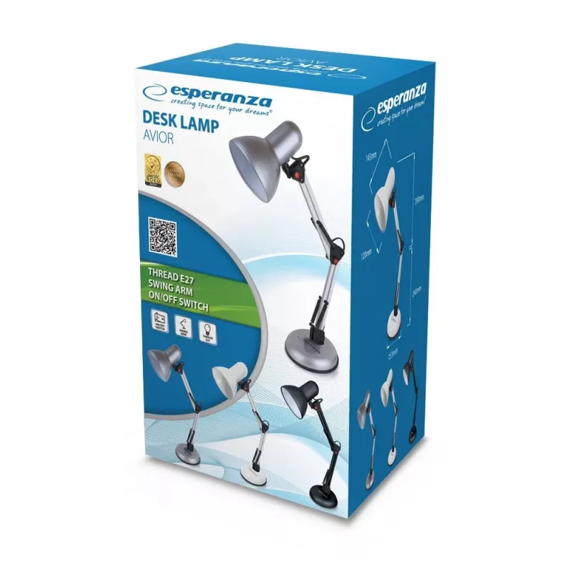 Επιτραπέζιο φωτιστικό ESPERANZA AVIOR E27 12W LED, μαύρο, ρυθμιζόμενου ύψους, εύκαμπτος βραχίονας, υποδοχή E27