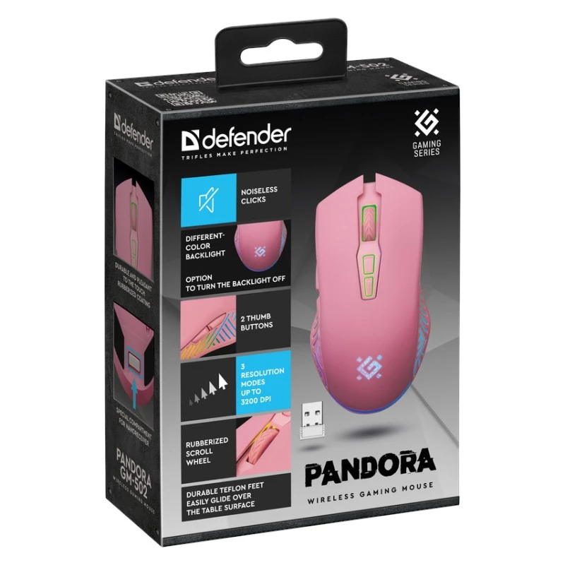Ασύρματο Gaming Ποντίκι DEFENDER P ANDORA PINK Διασύνδεση
