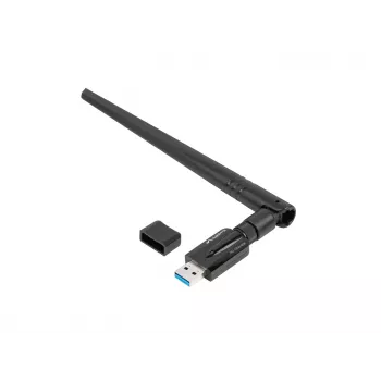 Εσωτερική κάρτα WLAN LANBERG NC-1200-WIE — ασύρματος προσαρμογέας USB dual-band, RTL8812BU, έως 1200 Mbit/s, εξωτερικές κεραίες 2x2 (5 dBi), μαύρη