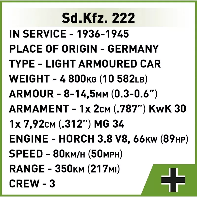 Cobi Blocks Sd.Kfz 222 κιτ μοντελισμού COBI-2657 — 502 τουβλάκια