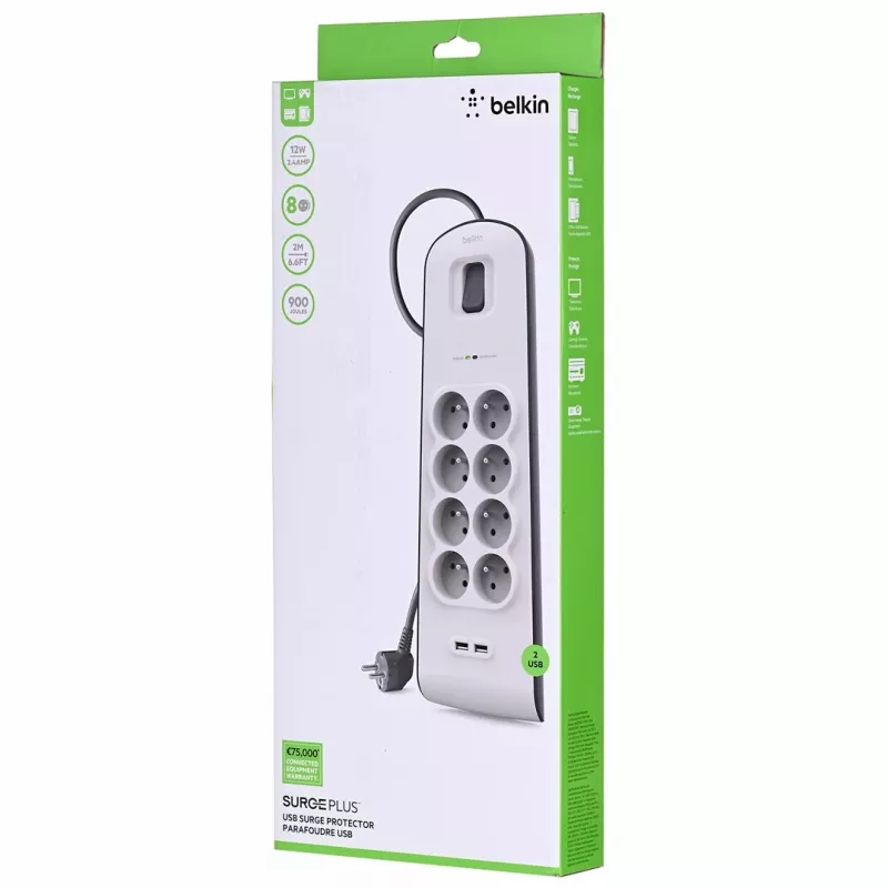 Προστασία υπέρτασης Belkin BSV804ca2M λευκό 8 πρίζες AC 2 m