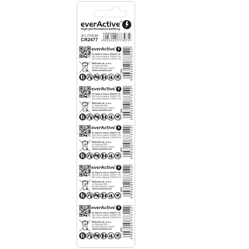 Μπαταρία λιθίου everActive CR2477 - Συσκευασία 5 τεμ.