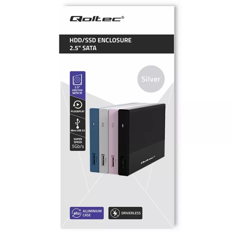 Θήκη για 2,5 ιντσών SATA SSD/HDD QOLTEC 52278 USB 3.0, υποστηρίζει έως 2 TB