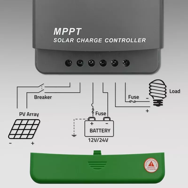 Ρυθμιστής φόρτισης ηλιακών MPPT QOLTEC 10A για συστήματα 12V/24V με οθόνη LCD