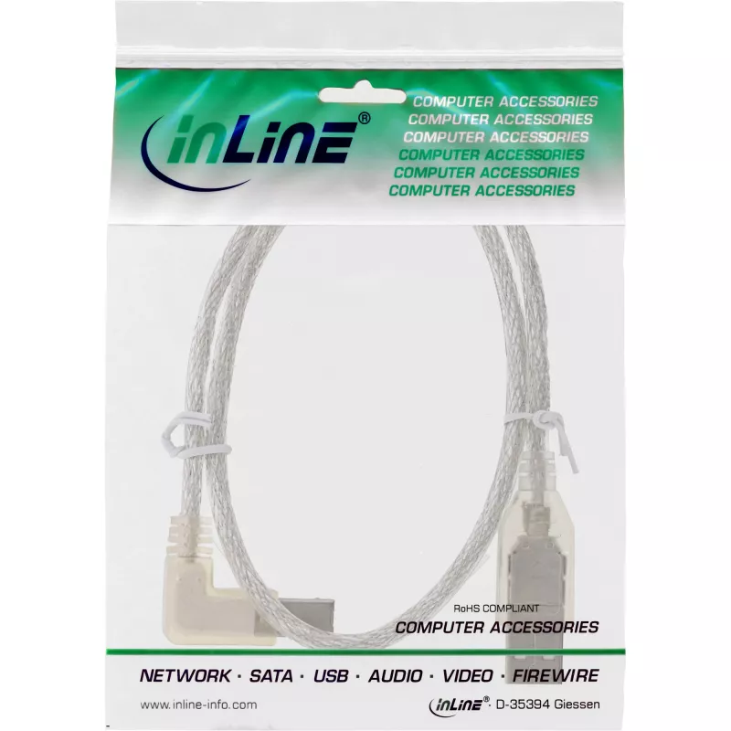 Microconnect USBAB5ANGLED-L Καλώδιο USB USB 2.0 5 m USB A USB B λευκό