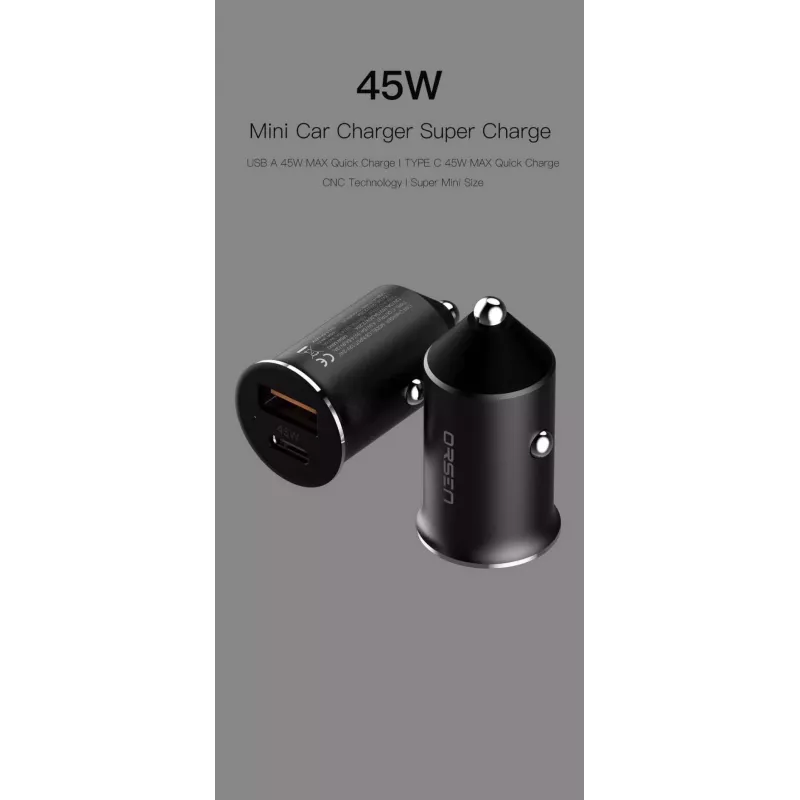 Orsen C8 μίνι φορτιστής αυτοκινήτου 45 W, USB-C + USB-A, μαύρος