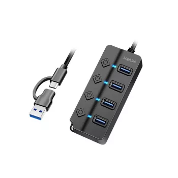 USB 3.2 Gen1 HUB, 4x USB-A διακόπτης on/off