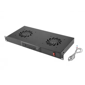 Lanberg AK-1502-B πάνελ εξαερισμού για rack, 1U, 19 ίντσες, 2 ανεμιστήρες, θερμοστάτης, LCD, 230 V, 483 x 192 x 44,45 mm, μαύρο