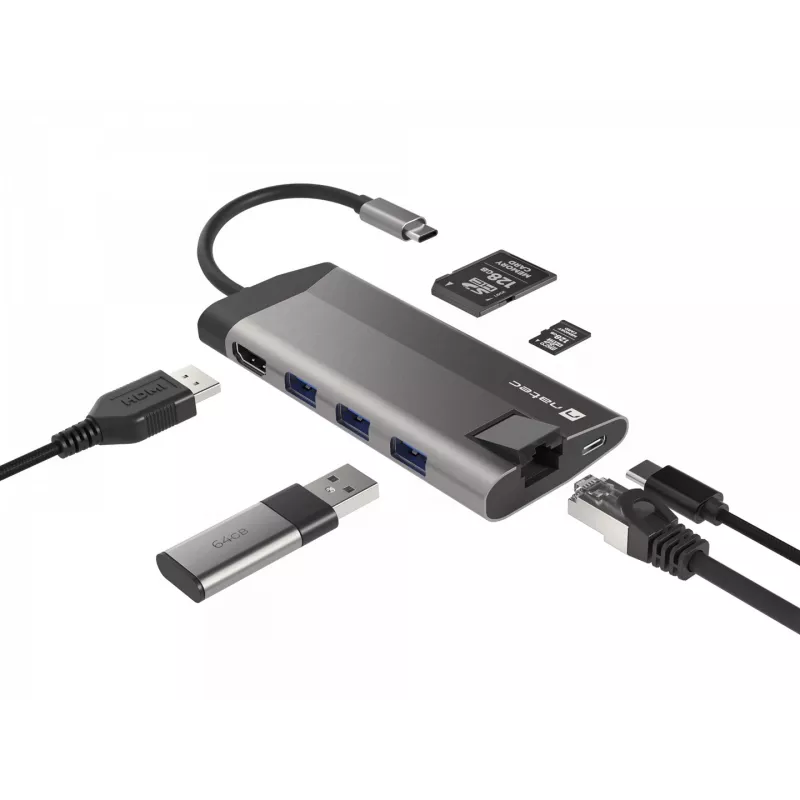 NATEC Fowler Plus USB Type-C μαύρο γκρι MicroSD SD hub