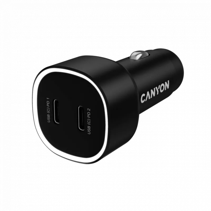 Φορτιστής αυτοκινήτου CANYON OnDrive 60 PD 60W 2xUSB-C — ισχύς 60W, 2 θύρες USB-C, μαύρο