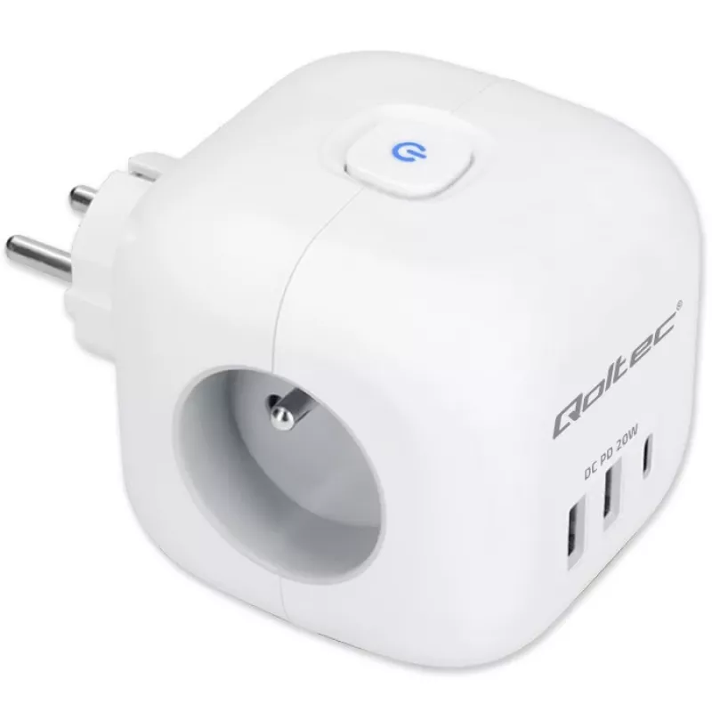 Πολύπριζο QOLTEC 52548 με 3× υποδοχές AC και θύρα USB
