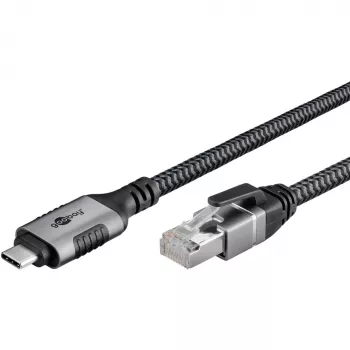 Καλώδιο Ethernet USB-C 3.2 Gen2 Βύσμα αρσενικό > RJ-45 Βύσμα αρσενικό, Αντάπτορας LAN μαύρο/Ασημί, 1,5 μέτρα, πλεκτό ύφασμα