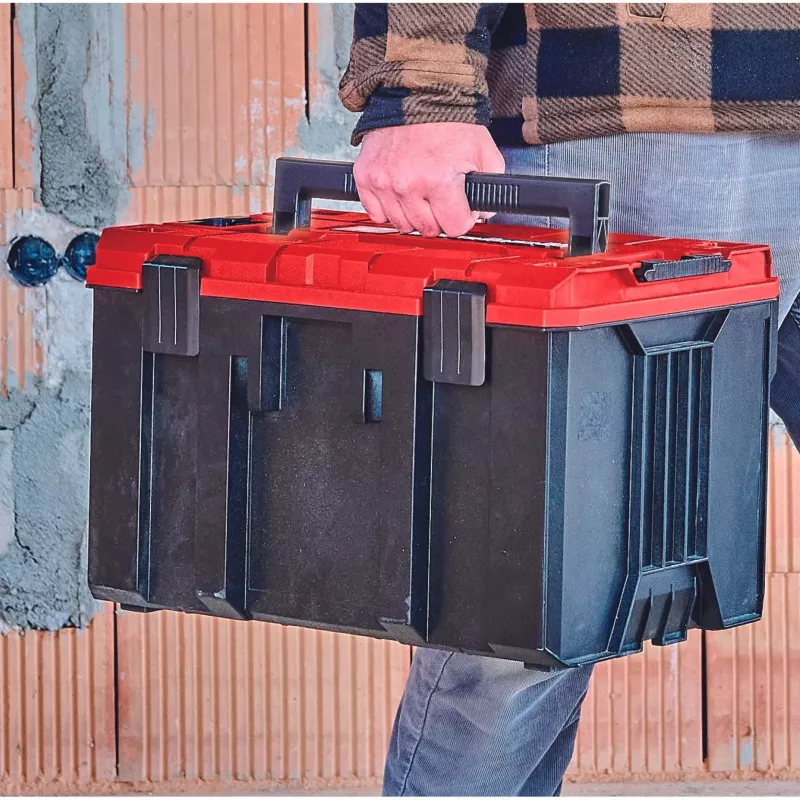 Einhell 4540021 E-Case M βαλίτσα συστήματος, εργαλειοθήκη, πολυπροπυλένιο, φέρουσα ικανότητα 90 kg, μαύρο/κόκκινο